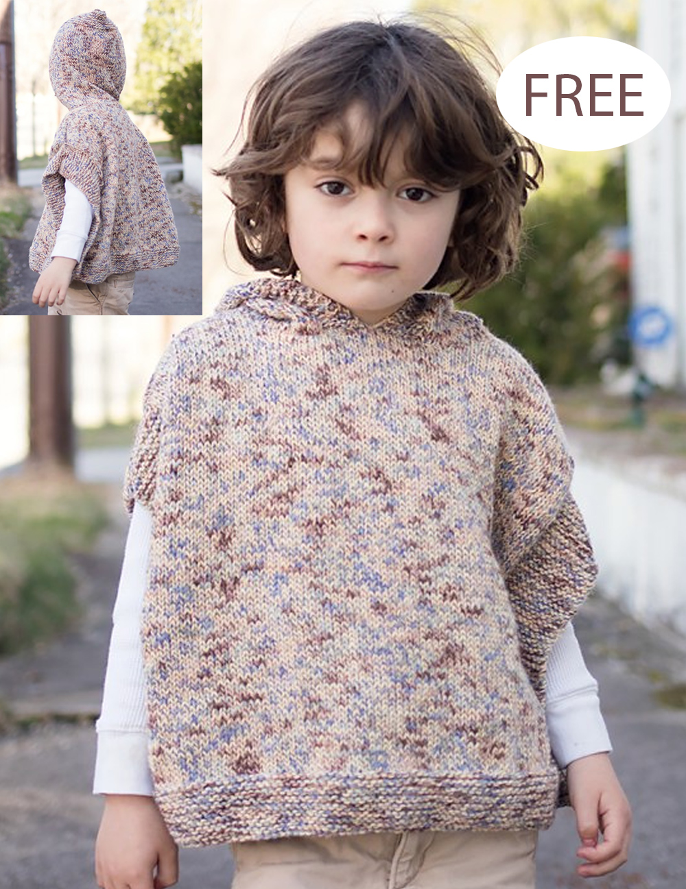 Free Knitting Pattern Easy Kids Hooded Poncho
