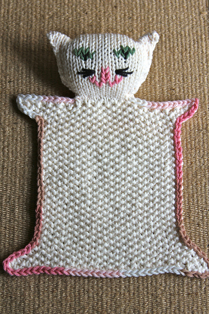 Free knitting pattern for Kitty Baby Blanket Buddy 