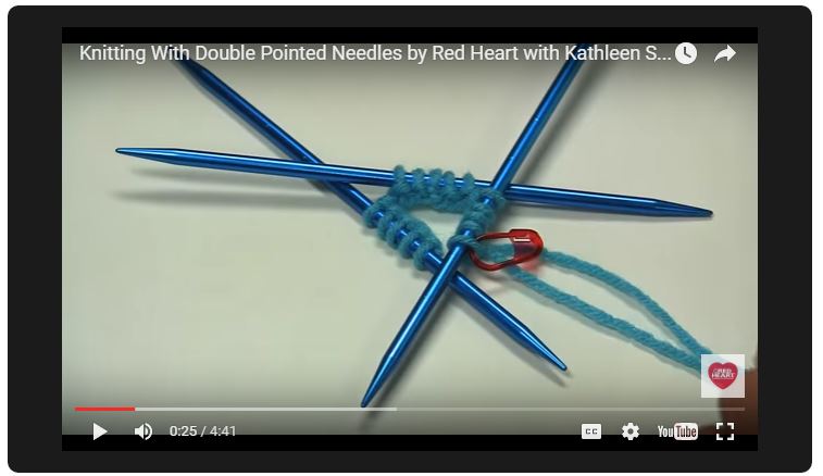 Free video tutorial for knitting with double pointed needles