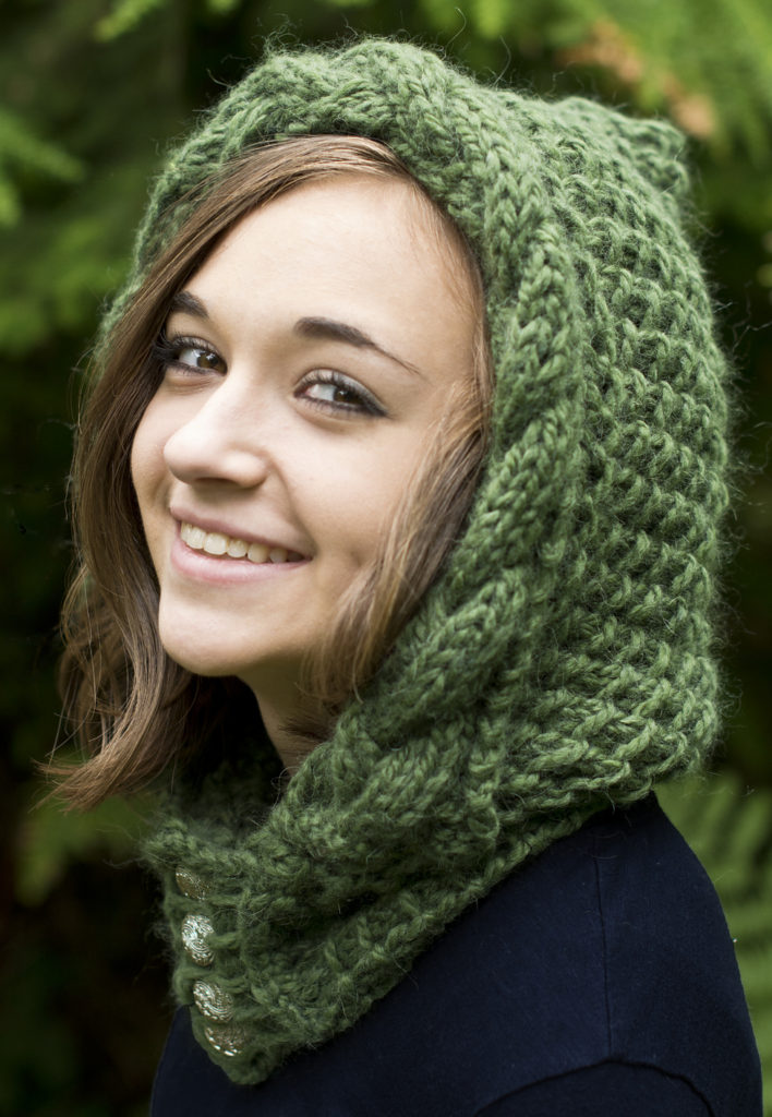Volumetric hood,Knitted hood,Green hood,Thick hood,Ski hat,Gift for woman,Knit accessory