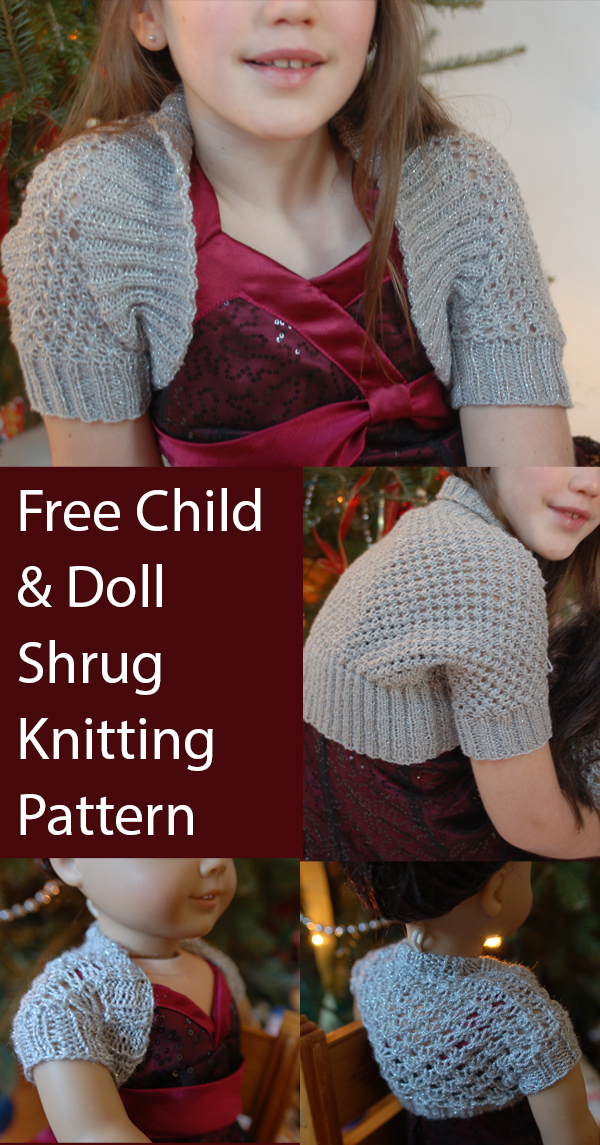 Knotted Openwork Girl and Doll Shrug Free Knitting Pattern