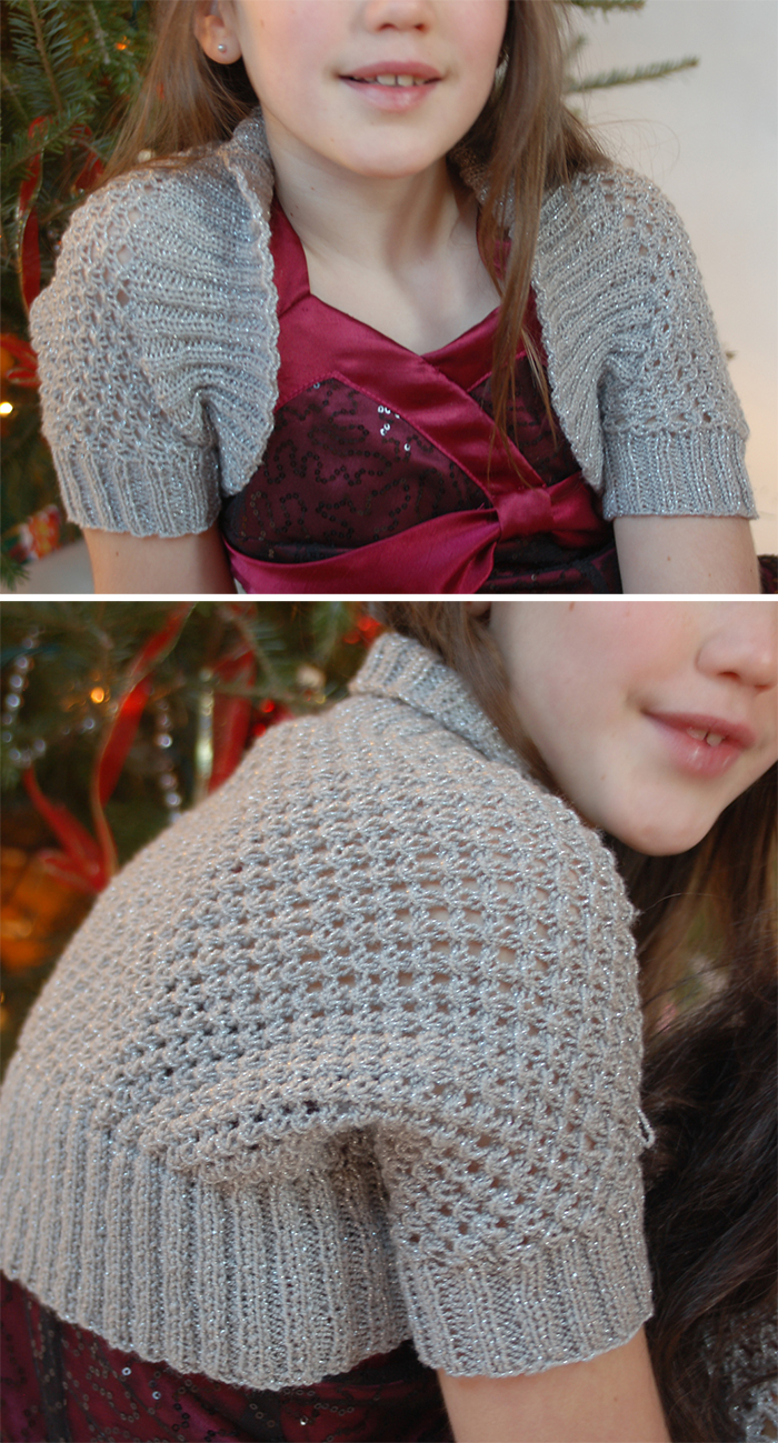 Free Knitting Pattern for Knotted Openwork Girl’s Shrug