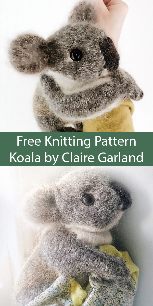Free Knitting Pattern for Koala Toy 8 inches/ 20 cm Knit Flat