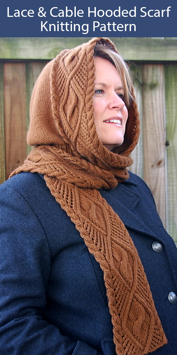 Knitting Pattern for Lace and Cable Hooded Scarf