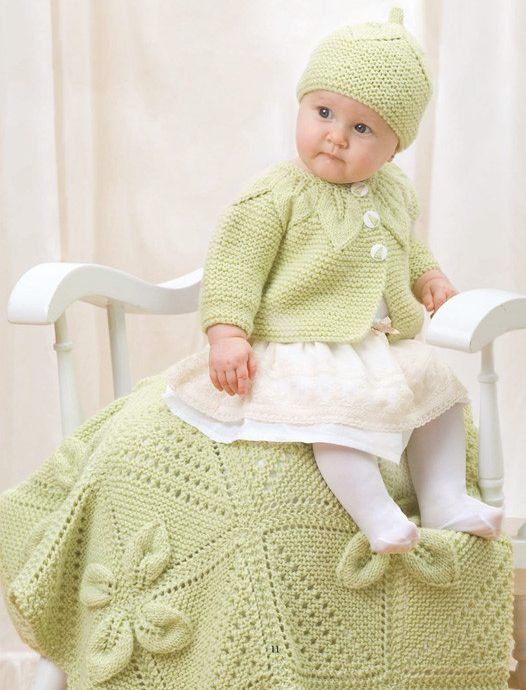 Knitting Pattern for Lace and Leaves Baby Layette Set