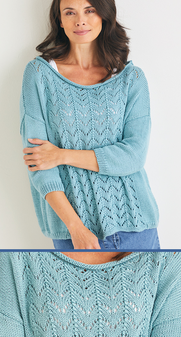 Women's Sweater Knitting Pattern Comfy Fishbone Sweater Sirdar 10097