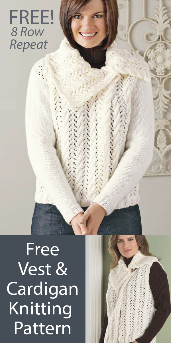 Free Cardigan Knitting Pattern Lacy Aran Vest/Cardigan