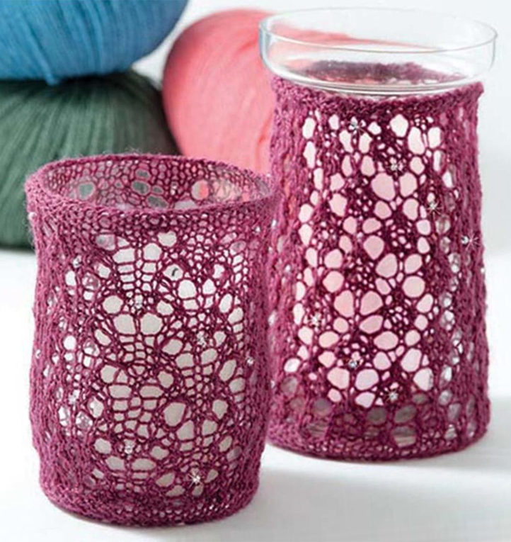Free Knitting Pattern for Lacy Candle Holders