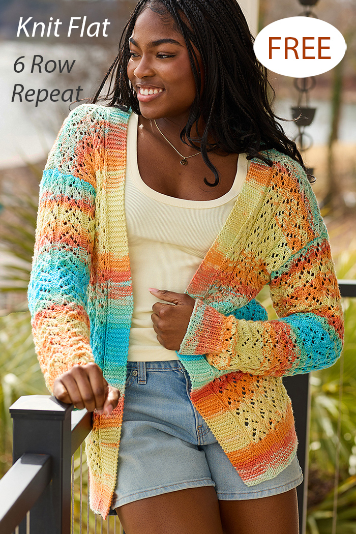 Free  Knitting Pattern 6 row Lacy Columns Cardigan