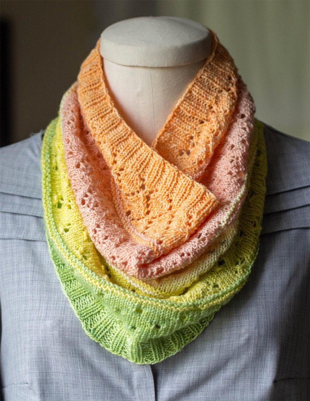 Lacy Sampler Cowl Knitting Pattern