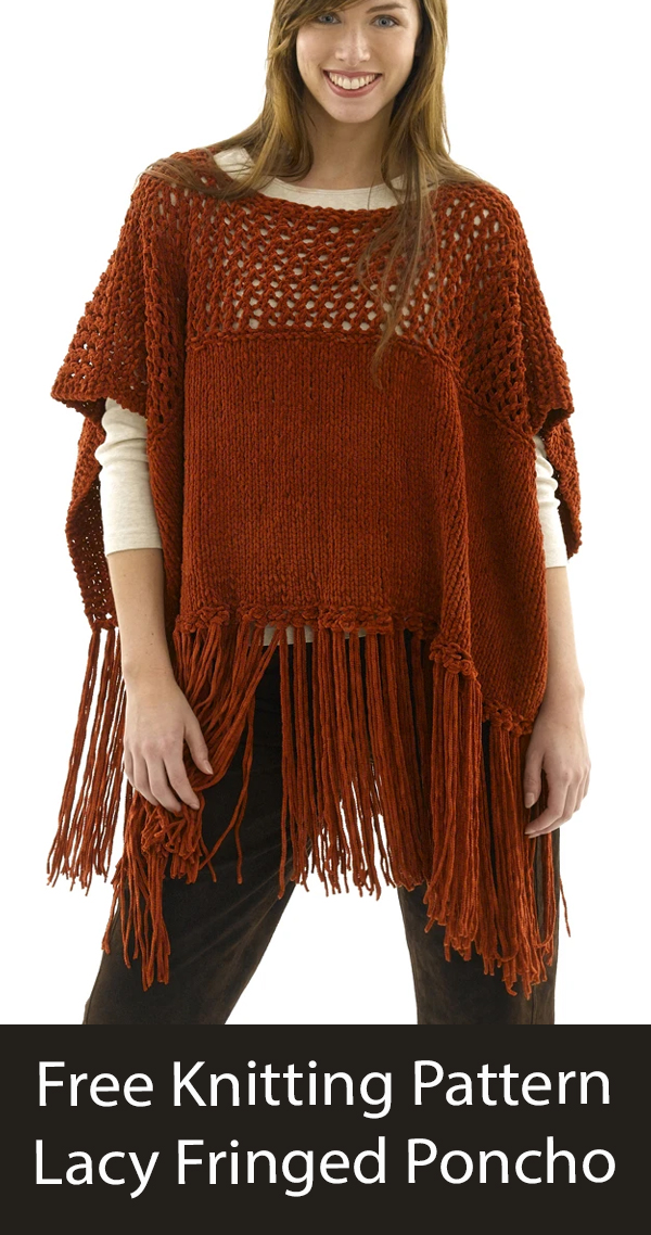 Poncho Chevron Stripe knit Cape brown Fringe Serape size M