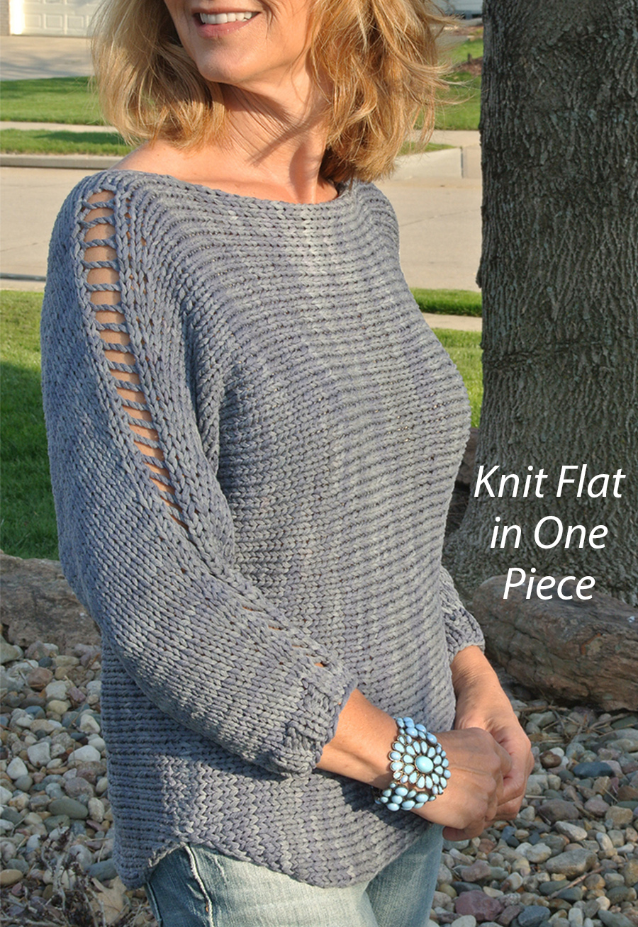 Free Sweater Knitting Pattern Ladder Sleeve Pullover Knit Flat in One Piece