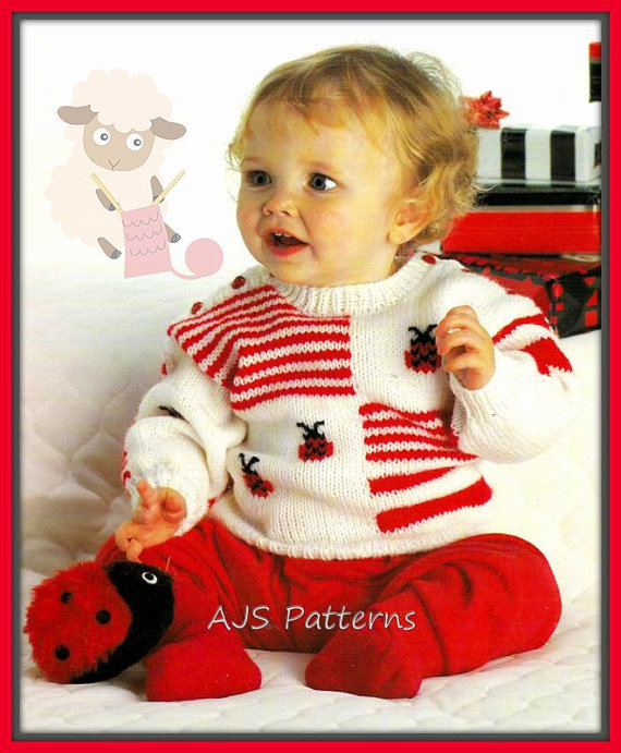 PDF Knitting Pattern for a Babies Sweet Little Ladybird Sweater | Baby and Toddler Sweater Knitting Patterns, many free patterns including cardigans, pullovers, jackets and more http://intheloopknitting.com/free-baby-and-child-sweater-knitting-patterns/