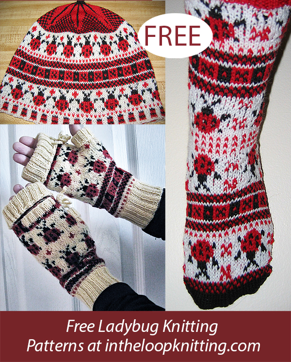 Free Ladybugs Hat, Mitts, and Socks Knitting Pattern