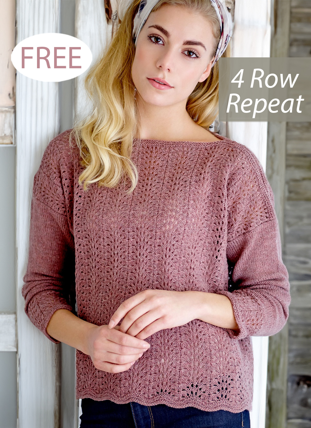 Free Easy Women's Sweater Knitting Pattern 4 Row Lace Pullover