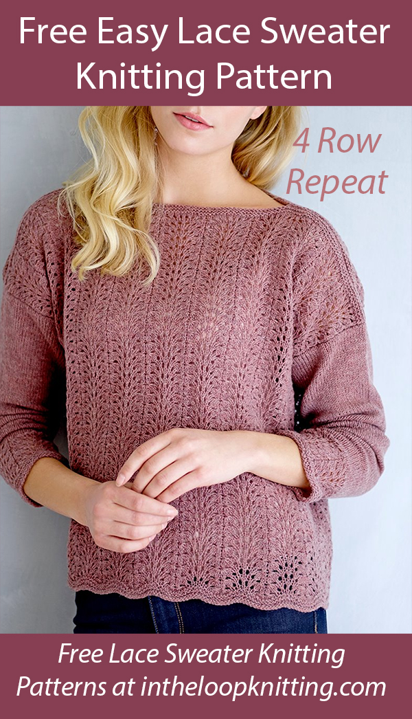 Free Easy Women's Sweater Knitting Pattern 4 Row Lace Pullover