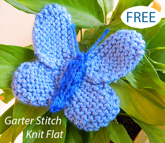 Garter Stitch Large Blue Butterfly Knitting Pattern 