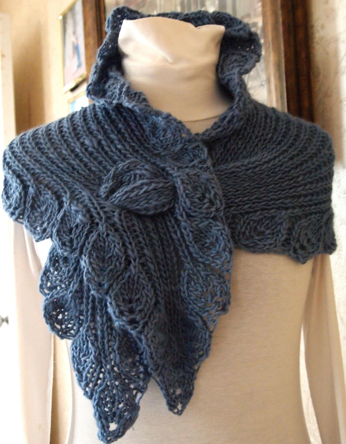 Knitting Pattern for Self-Fastening Leaf Lace Wrap