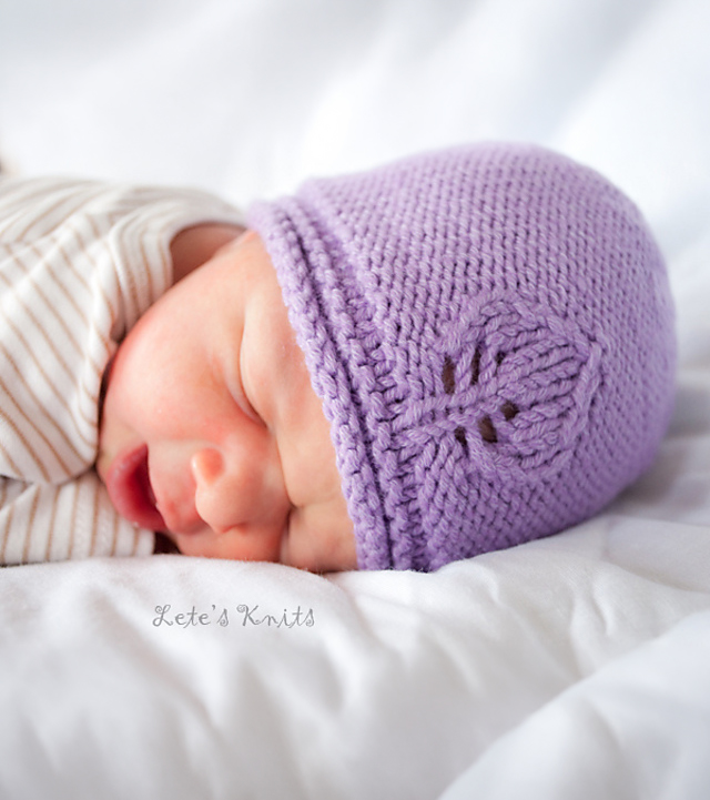Free Knitting Pattern for Easy Leafy Baby Beanie Hat