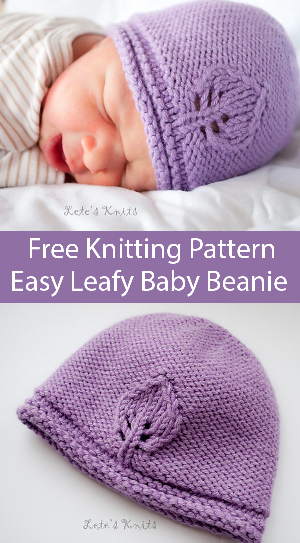 Free Knitting Pattern for Easy Leafy Baby Beanie Hat
