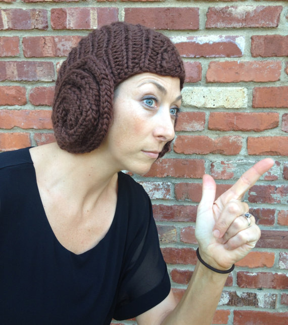 Princess Leia Bun Hat - knitting pattern for cap with earflap buns that looks like a Leia wig - funny and warm costume headgear