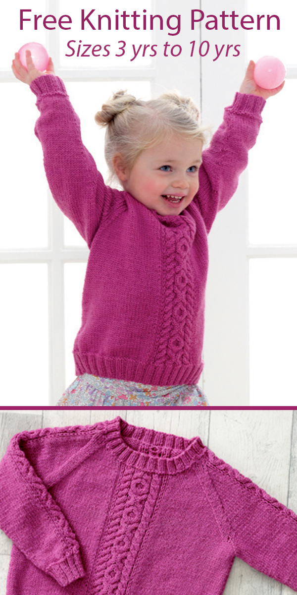 Free Knitting Pattern for Child's Sweater 3 yrs to 10 yrs