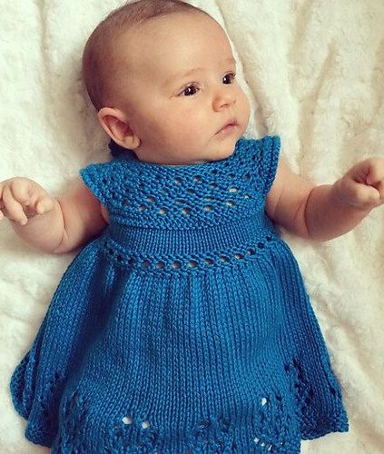 Puffed sleeved dress in DK wool Knitting Pattern-Baby Girls fits 16-22 chest 