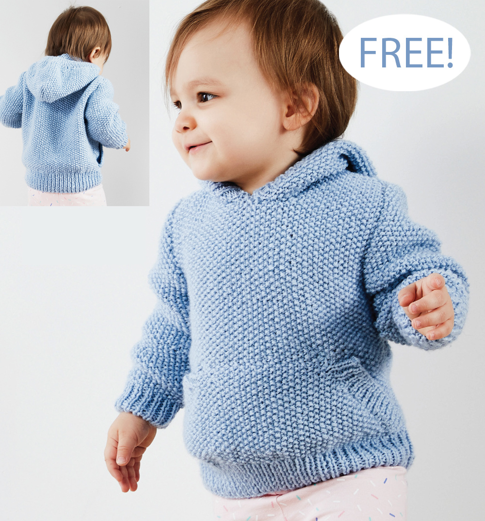 Free Babies Seed Stitch Jumper with Pocket and Hood Knitting Pattern