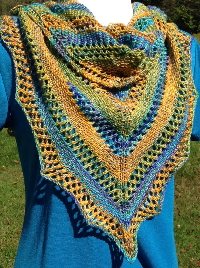 Free Knitting Pattern for Linen Stitch and Lace Shawl