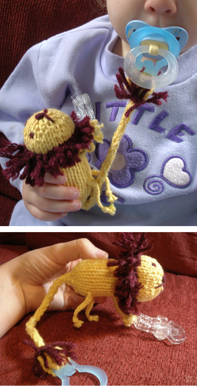 Free Knitting Pattern for Lion Pacifier Clip