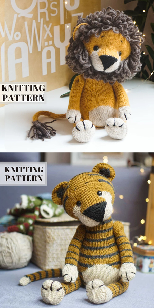 Tiger and Lion Toy Knitting Patterns