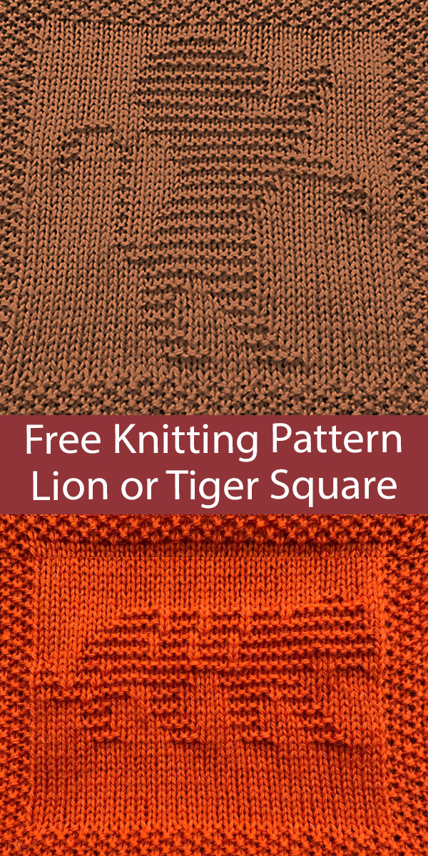 Free Knitting Patterns Lion or Tiger Square Dishcloth