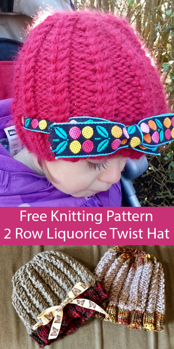 Free Knitting Pattern for 2 Row Baby Hat Liquorice Twist