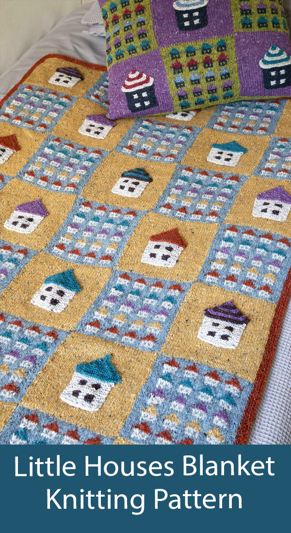 Blanket Knitting Pattern Little Houses Blanket and Pillow
