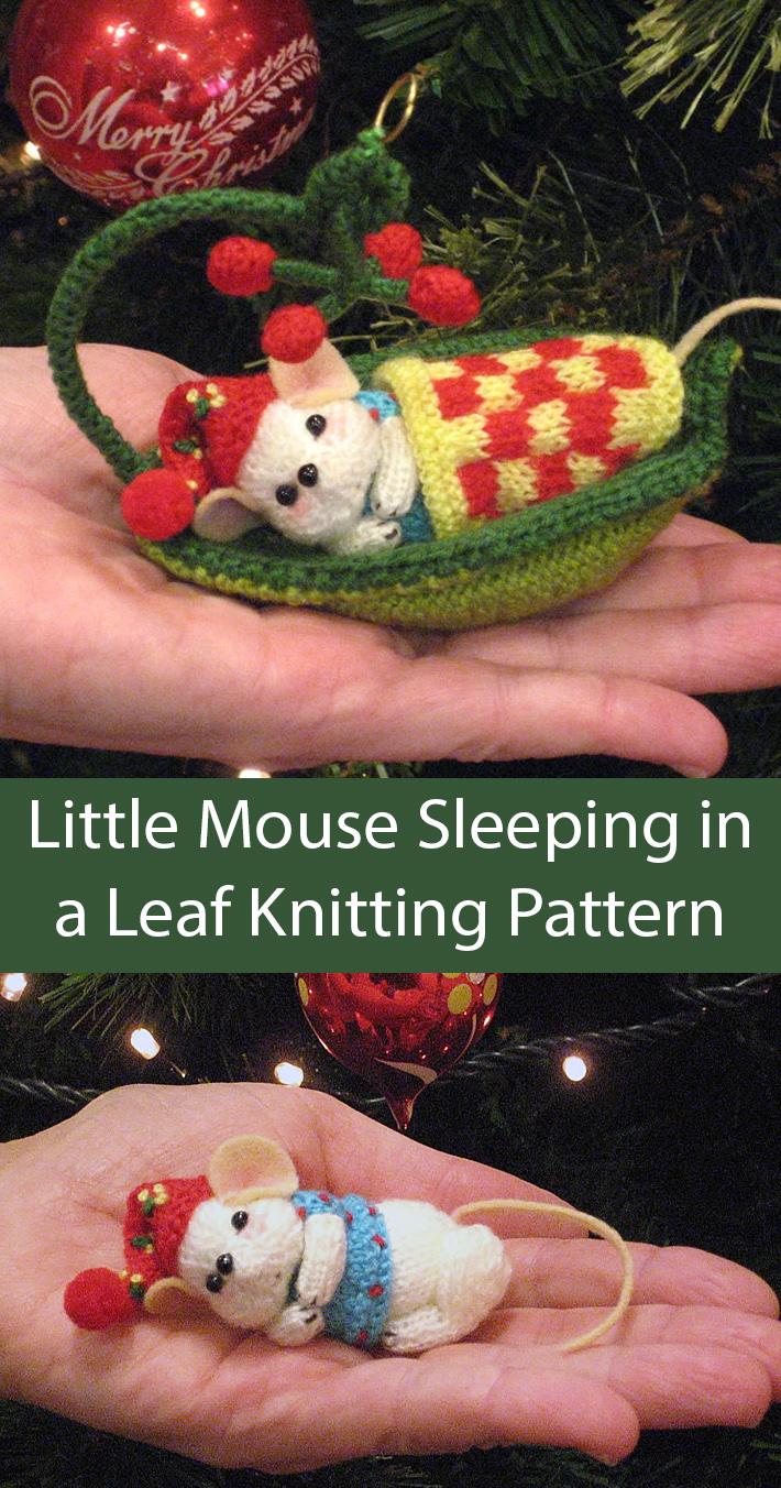 Mouse Sleeping in a Leaf Knitting Pattern Christmas Toys