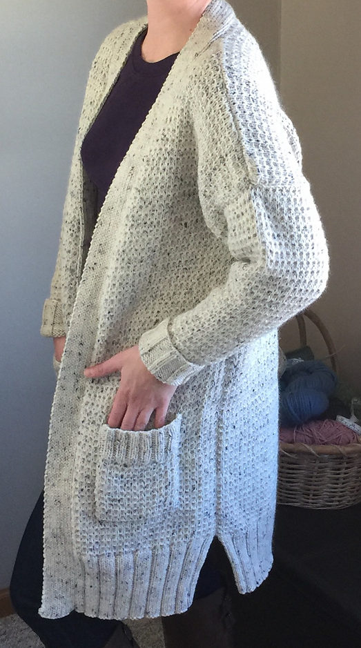 Free Knitting Pattern for Four Row Repeat Long Weekend Cardigan