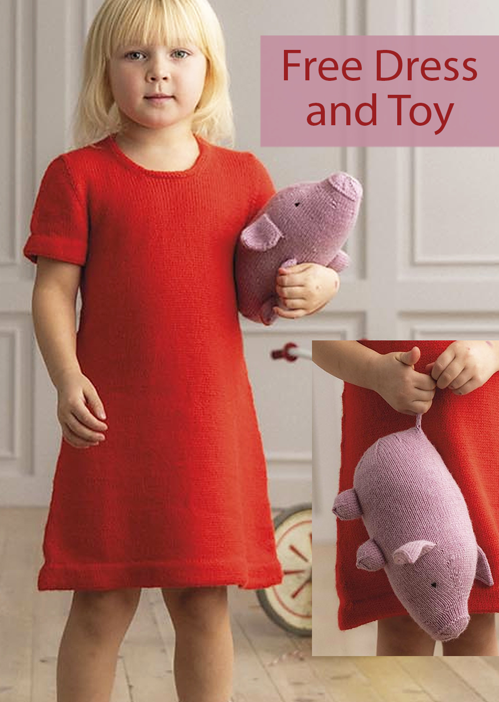 Free Knitting Pattern Lotta Dress and Bamsen Toy