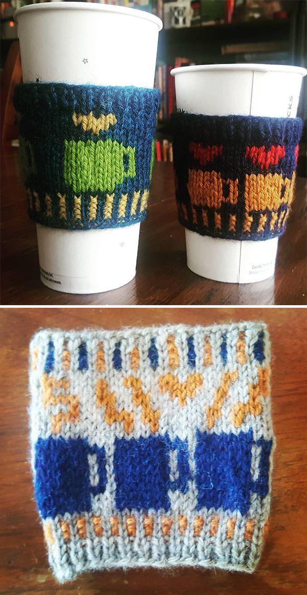 Free Knitting Pattern for Love and Coffee Cozy