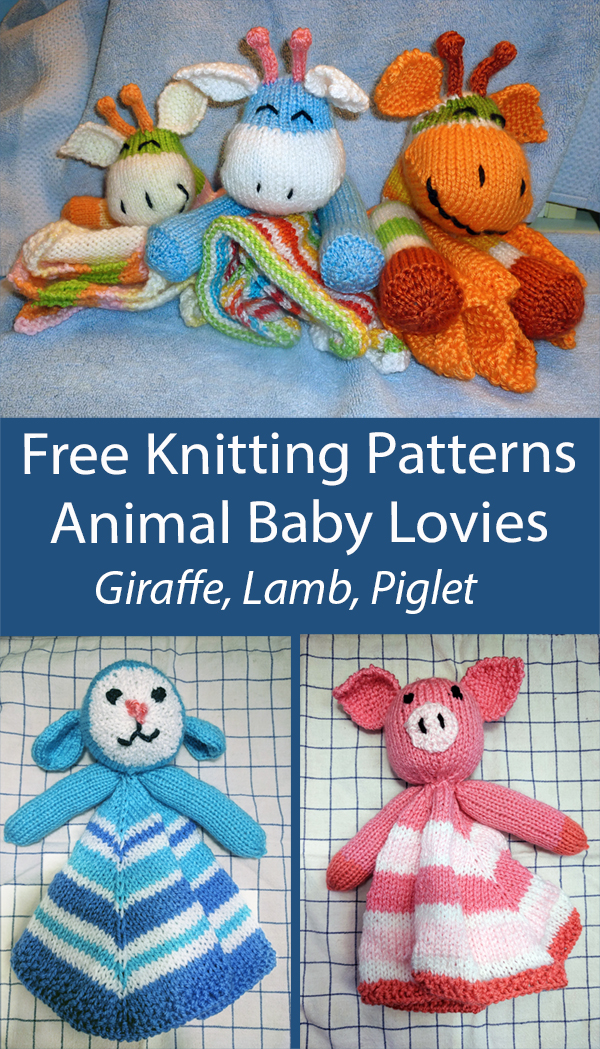 Free Baby Lovies Knitting Pattern Giraffe, Lamb, Piglet Comfort Blankies
