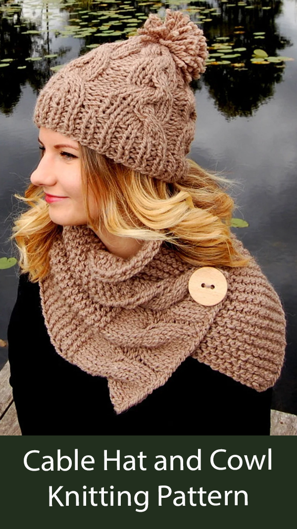 Cable Hat and Buttoned Cowl Knitting Pattern Brumal