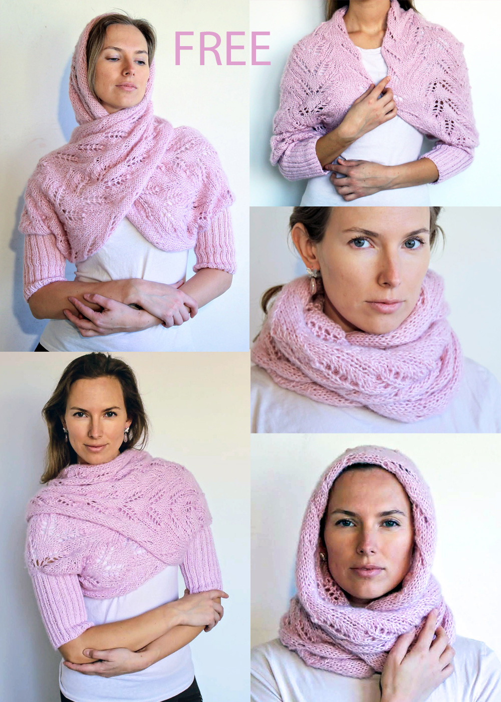 Free Pink Hooded Shrug Wrap Knitting Pattern