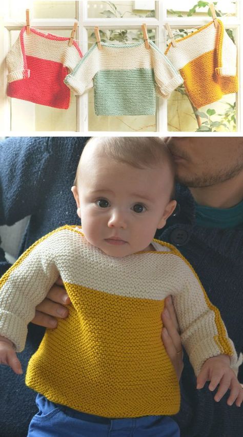 Free Knitting Pattern for Easy Macaron Baby Sweater