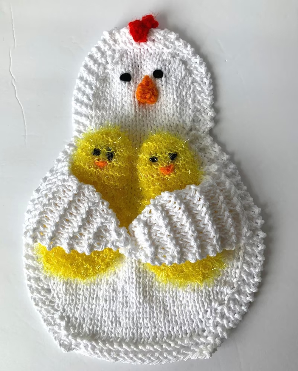 Mama Hen Dishcloth with Baby Chick Scrubbies Knitting Pattern