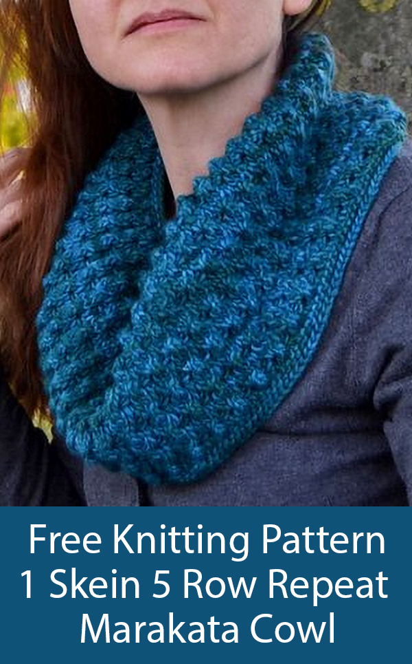 Free Knitting Pattern for Easy 5 Row Repeat One Skein Marakata Cowl
