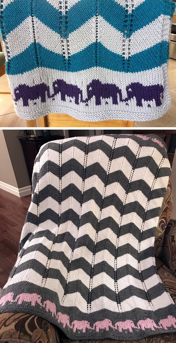 Free Knitting Pattern for Marching Elephants Baby Blanket