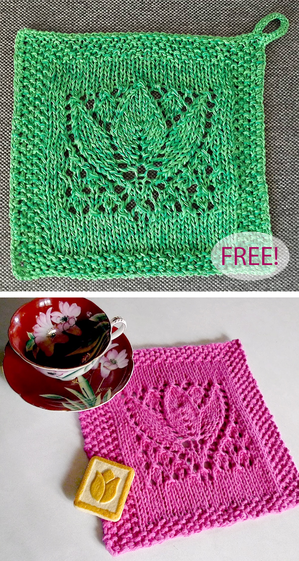Free Knitting Pattern for Margaret Tulip Dishcloth Block