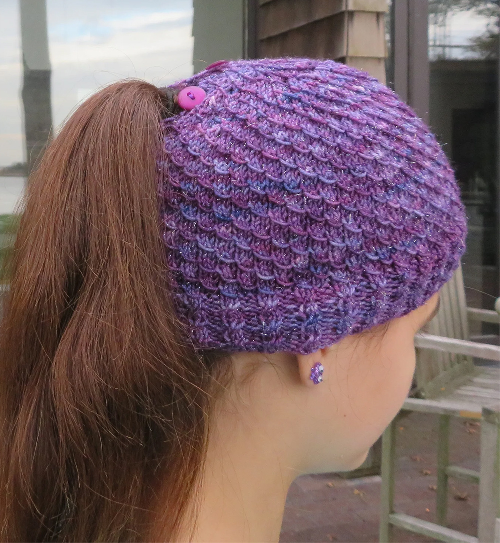 Knitting Pattern for Messy Bun Mermaid Scales Ponytail Hat
