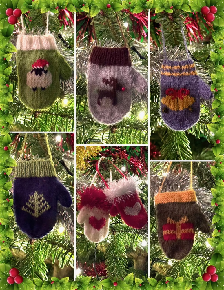 Knitting Pattern Merry Mittens Christmas Tree Ornaments