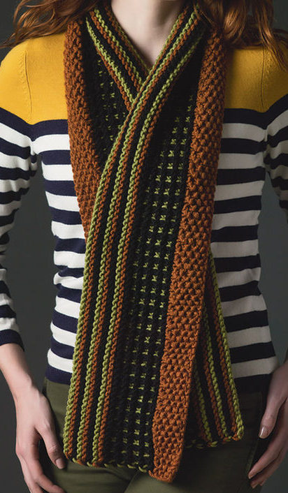 Free Knitting Pattern for Stripes and Check Scarf