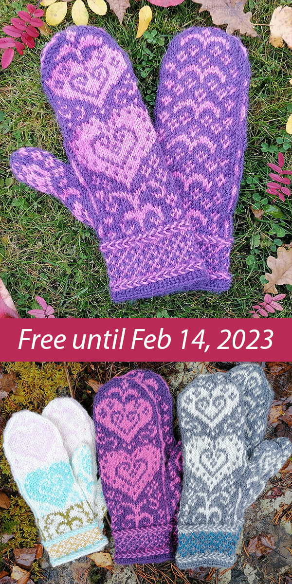 Heart Mittens Free Knitting Pattern until February 14, 2023